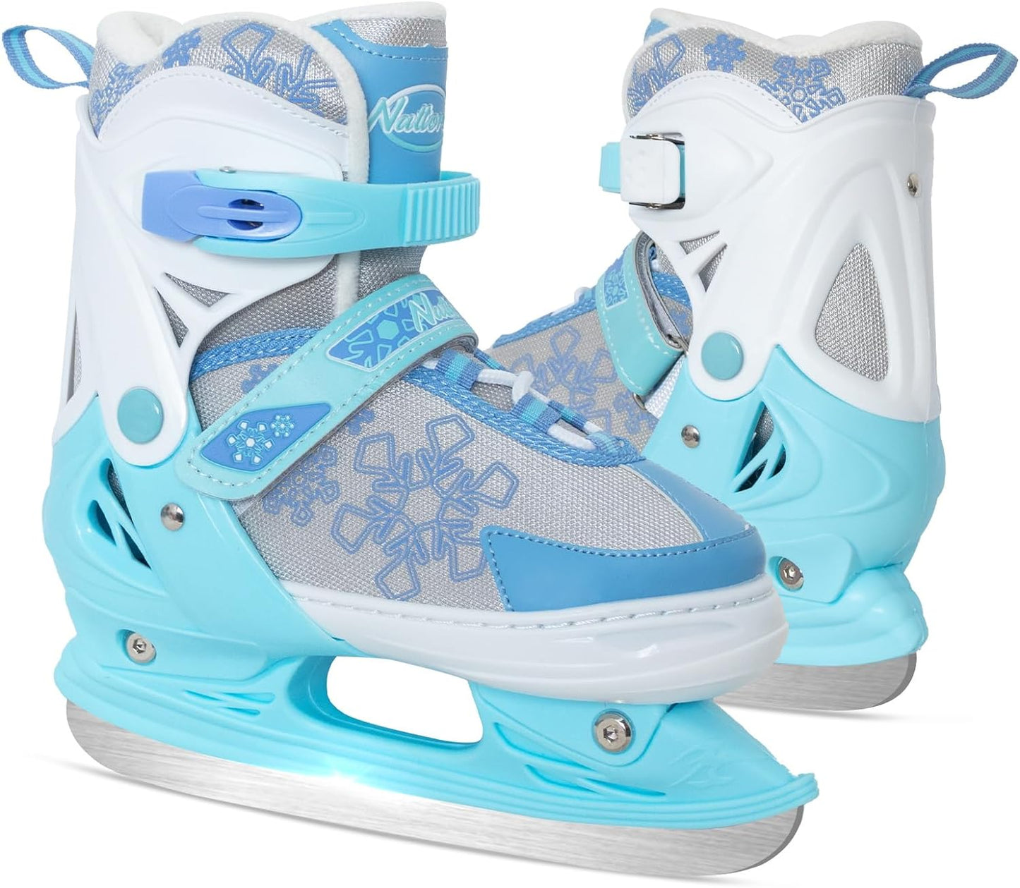 Nattork Adjustable Ice Skates for Kids Blue Snow Flake
