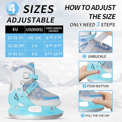 Nattork Adjustable Ice Skates - Blue Snow Flake