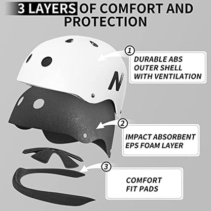 Nattork Skate Helmet Protective Gear for Kids - White