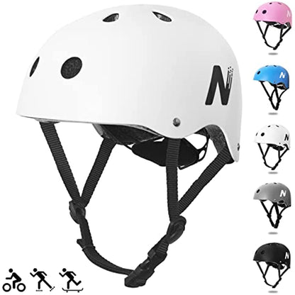 Nattork Skate Helmet Protective Gear for Kids - White