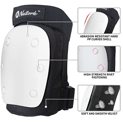 Nattork Knee Pads, Elbow Pads & Wrist Guards for Kids White