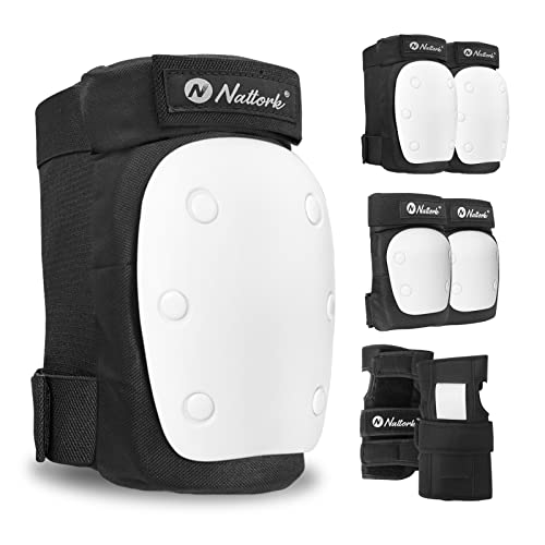 Nattork Knee Pads, Elbow Pads & Wrist Guards for Kids White