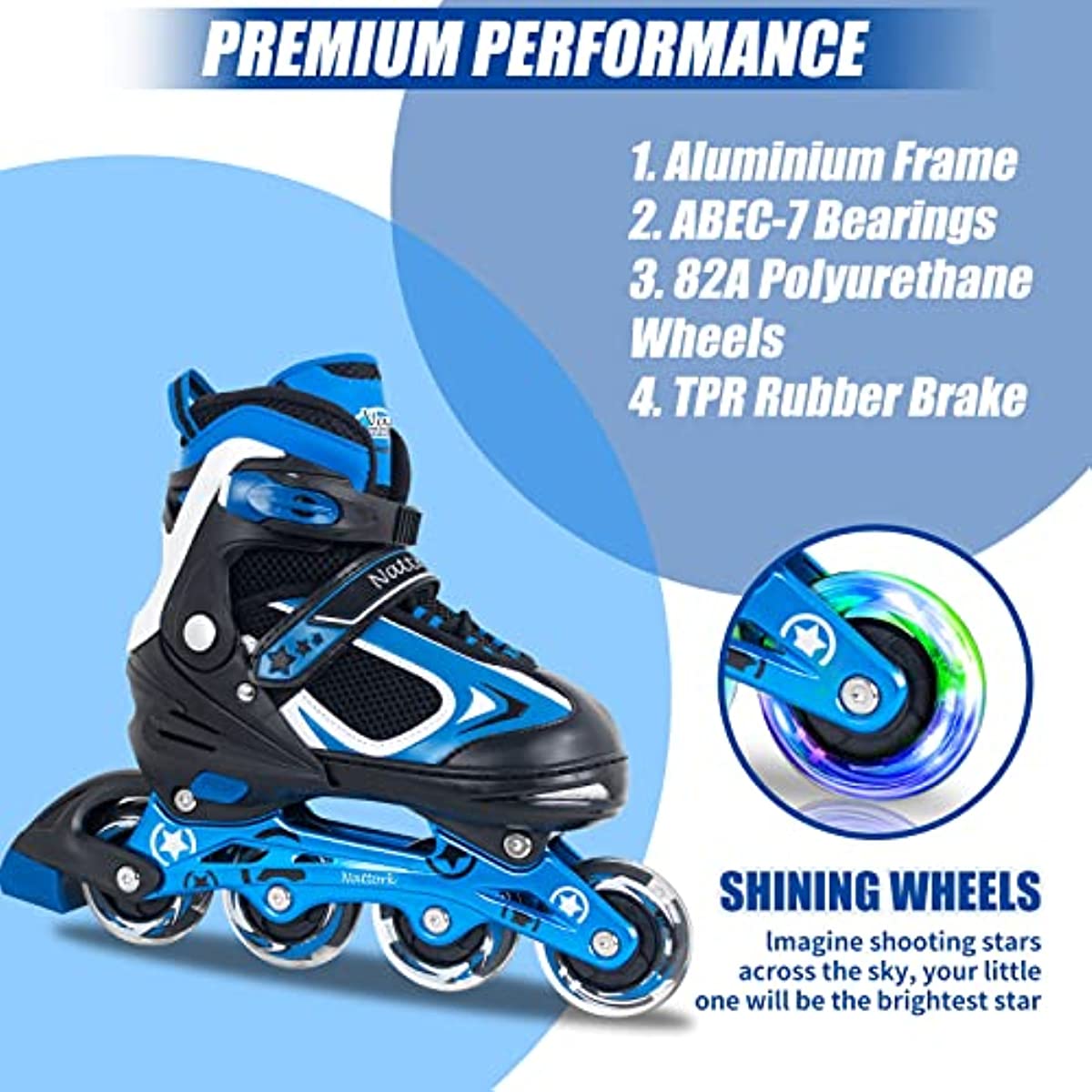 Nattork Adjustable Inline Skates for Kids Blue