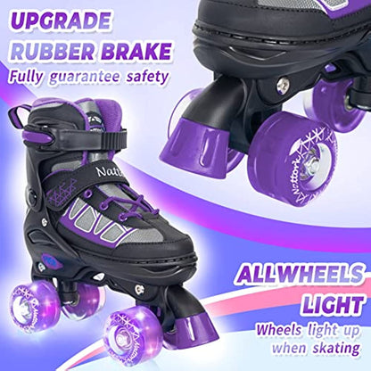 Nattork Adjustable Roller Skates for Kids - Purple