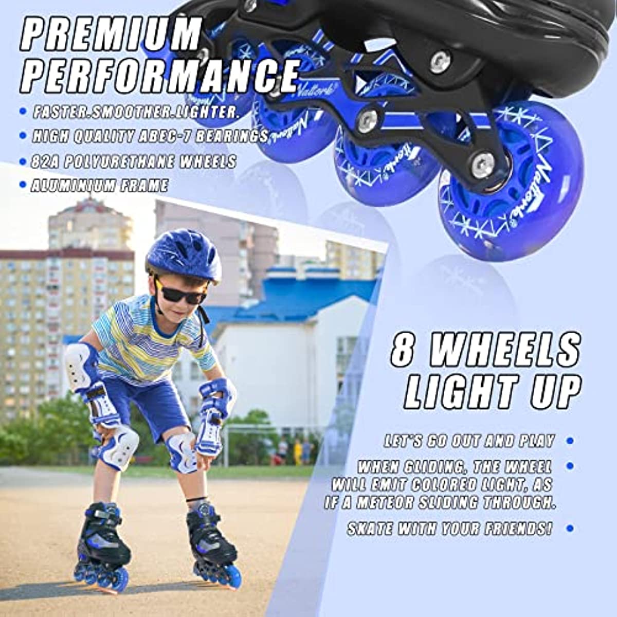Nattork Adjustable Inline Skates for Kids - Blue