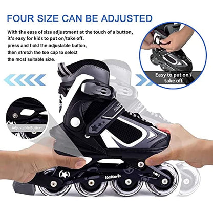 Nattork Adjustable Inline Skates for Kids - Black