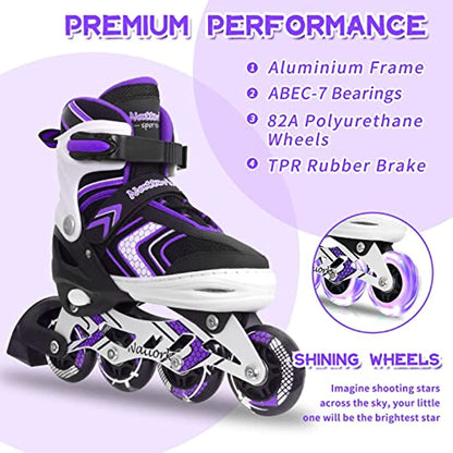 Nattork Adjustable Inline Skates for Kids - Purple