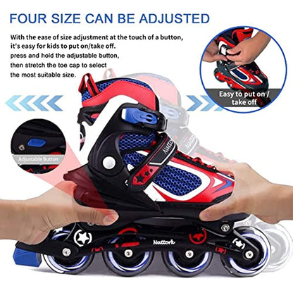 Nattork Adjustable Inline Skates for Kids - Red