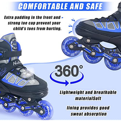 Nattork Adjustable Inline Skates for Kids - Blue