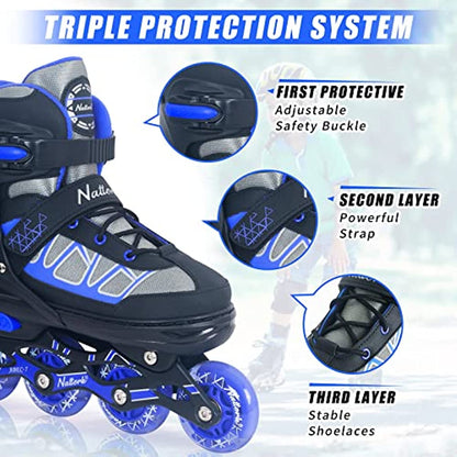 Nattork Adjustable Inline Skates for Kids - Blue