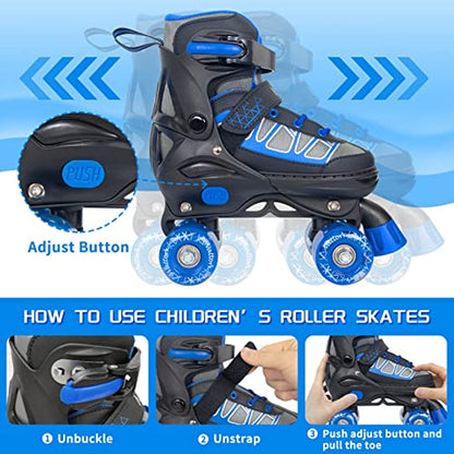 Nattork Adjustable Roller Skates for Kids - Black & Blue