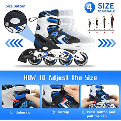 Nattork Adjustable Inline Skates for Kids - Blue