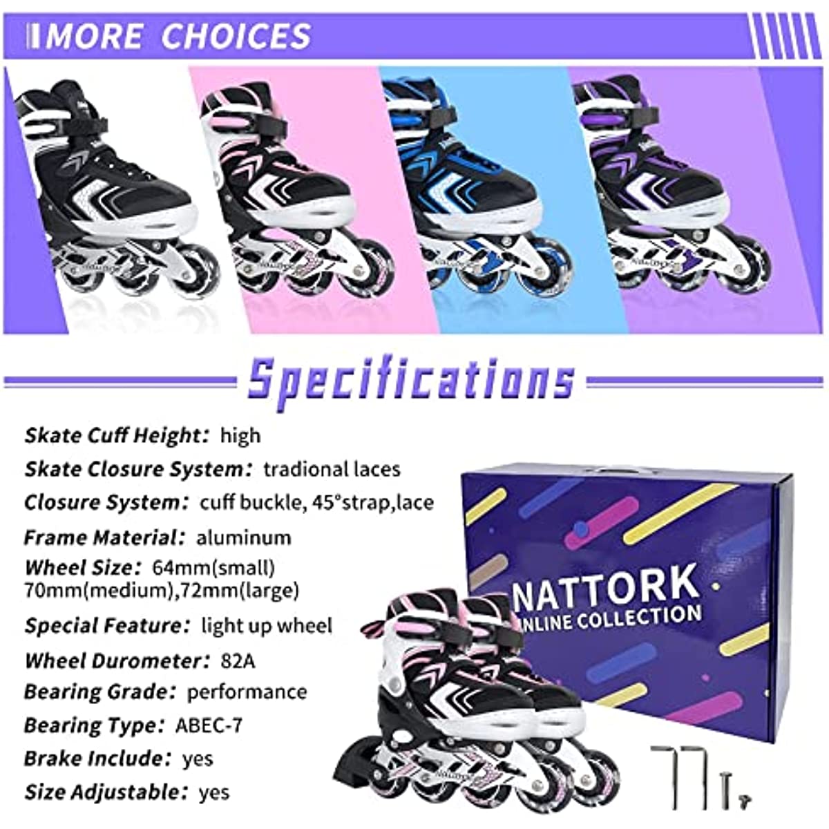 Nattork Adjustable Inline Skates for Kids - Blue