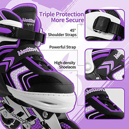 Nattork Adjustable Inline Skates for Kids - Purple