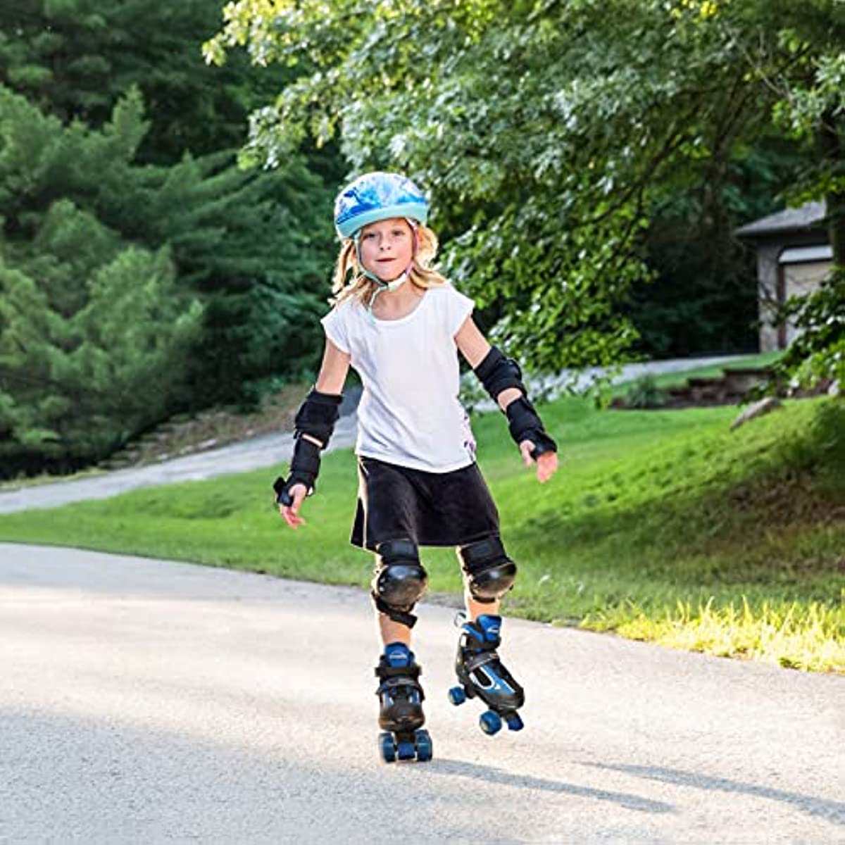 Nattork Adjustable Roller Skates for Kids - Black & Blue