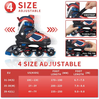 Nattork Adjustable Inline Skates for Kids - Red