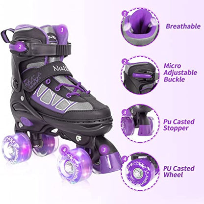 Nattork Adjustable Roller Skates for Kids - Purple