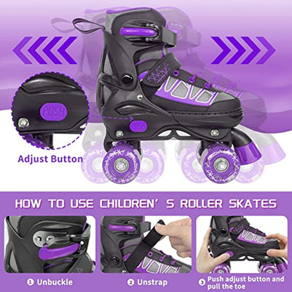 Nattork Adjustable Roller Skates for Kids - Purple