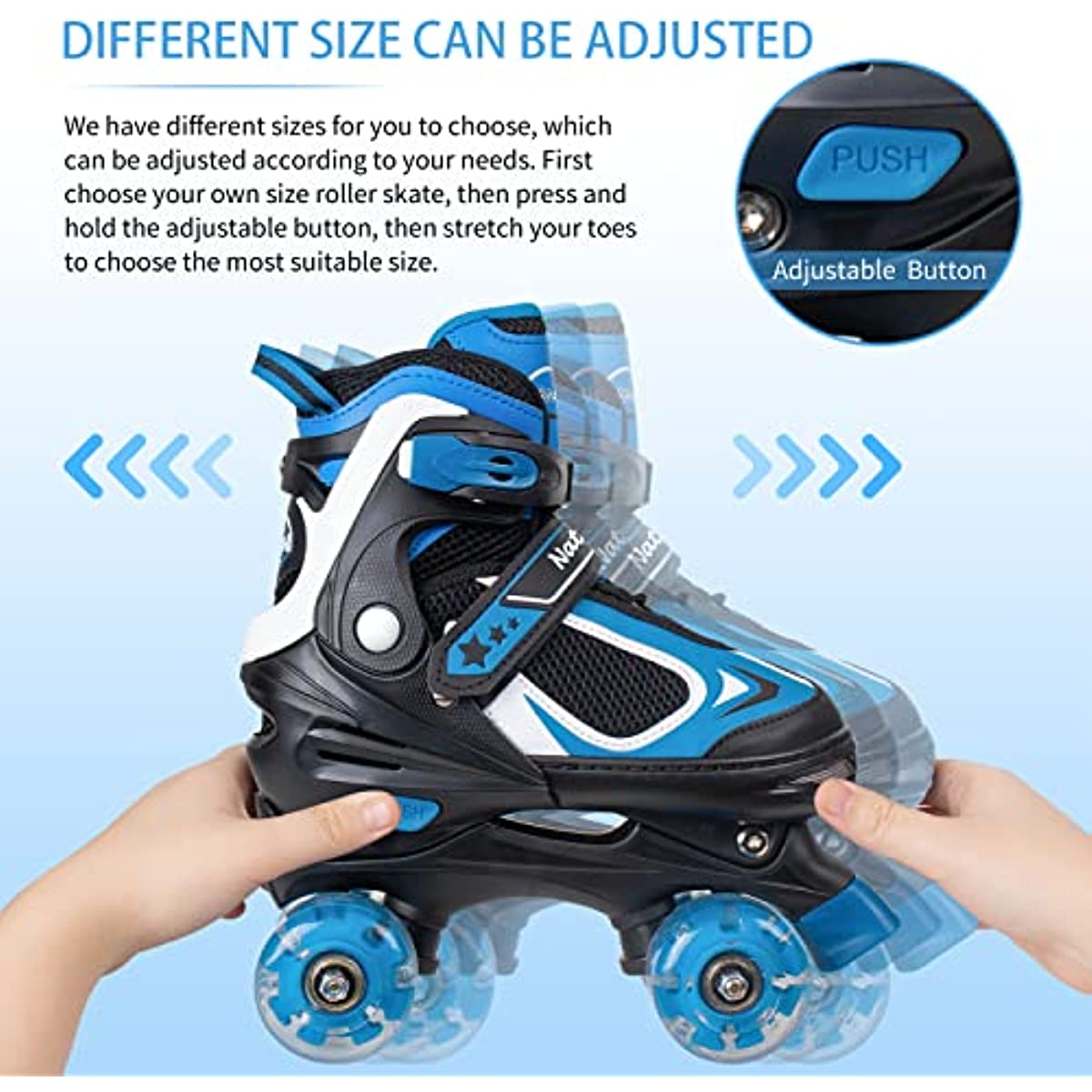 Nattork Adjustable Roller Skates for Kids - Black & Blue