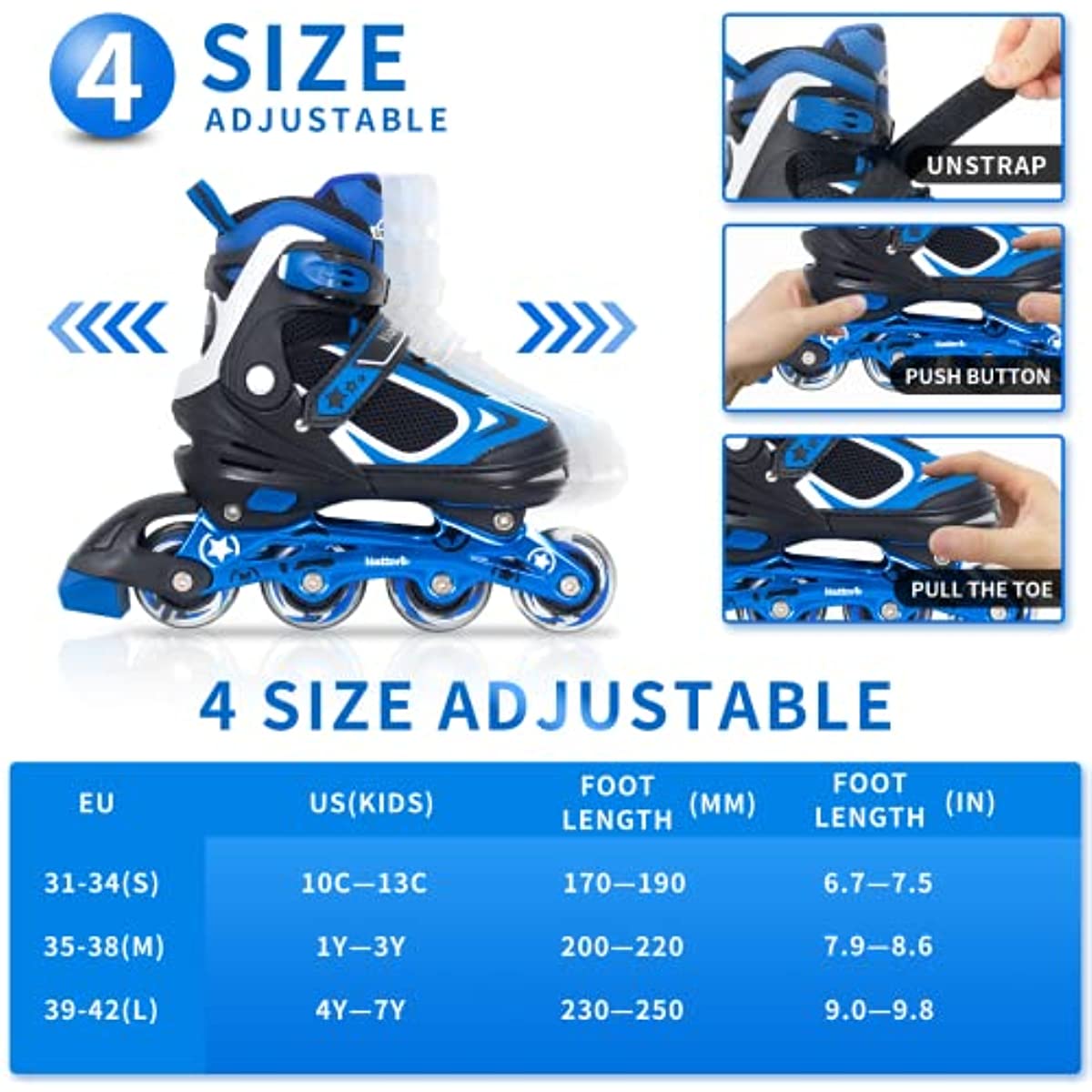 Nattork Adjustable Inline Skates for Kids Blue