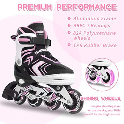 Nattork Adjustable Inline Skates for Kids - Pink