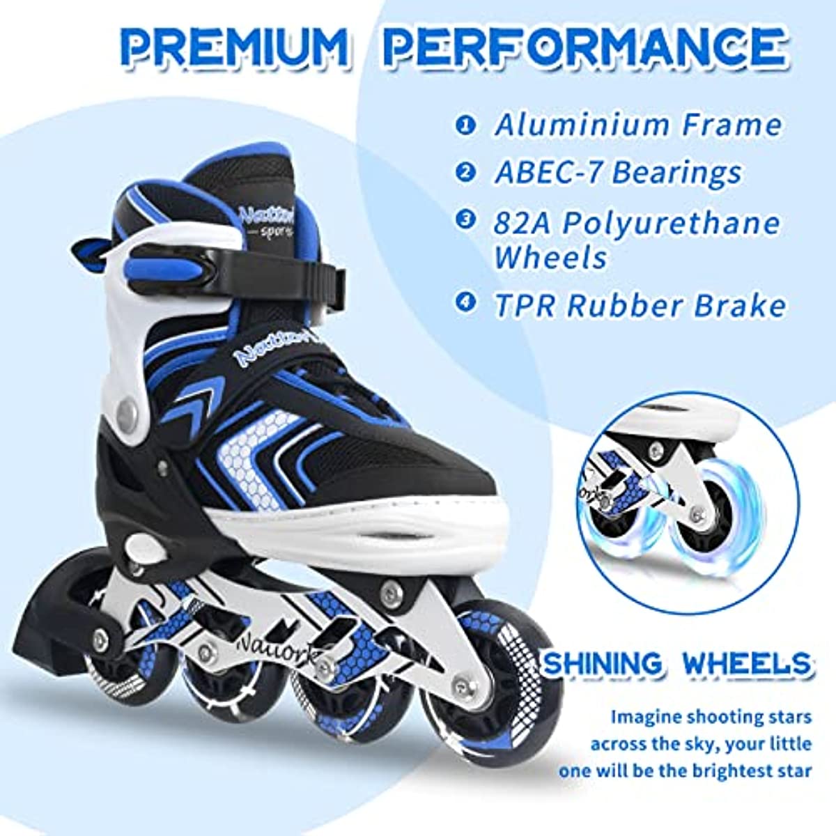 Nattork Adjustable Inline Skates for Kids - Blue