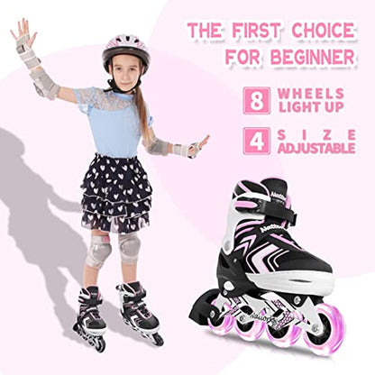 Nattork Adjustable Inline Skates for Kids - Pink