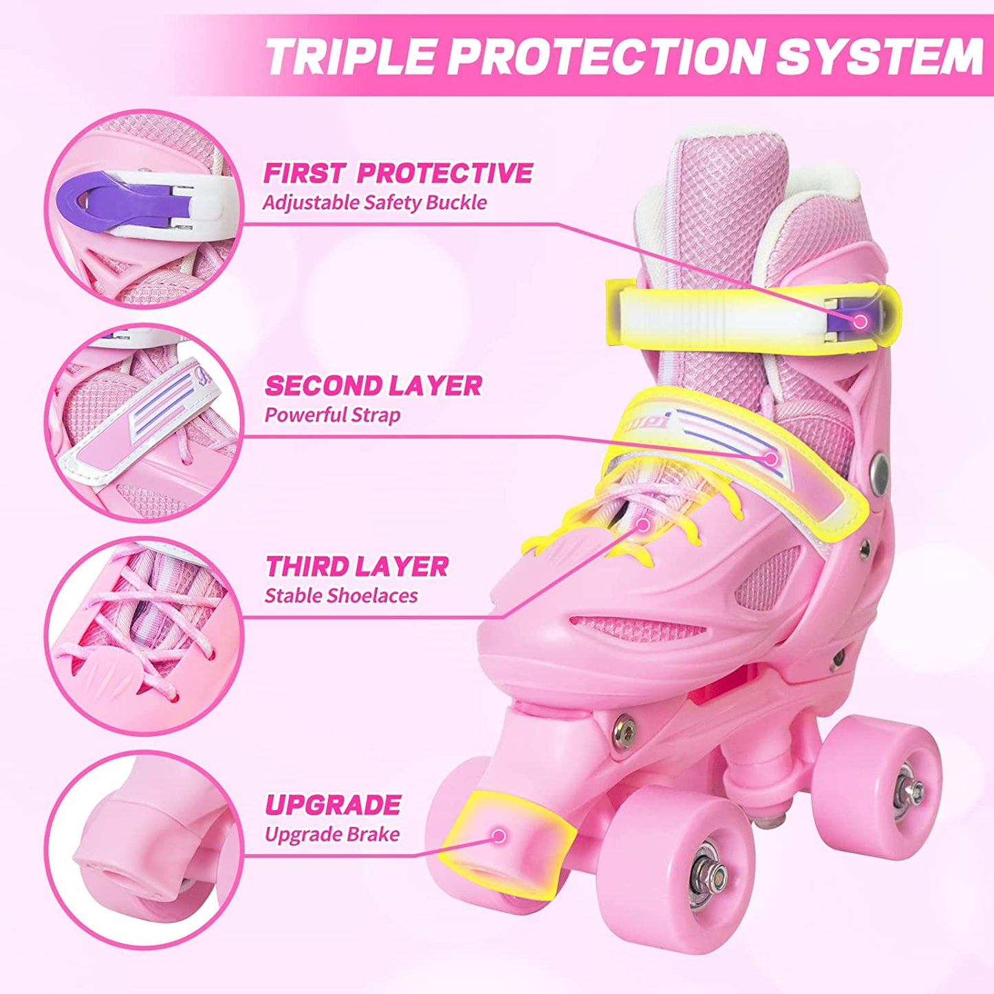 Nattork Adjustable Roller Skates for Kids - Pink